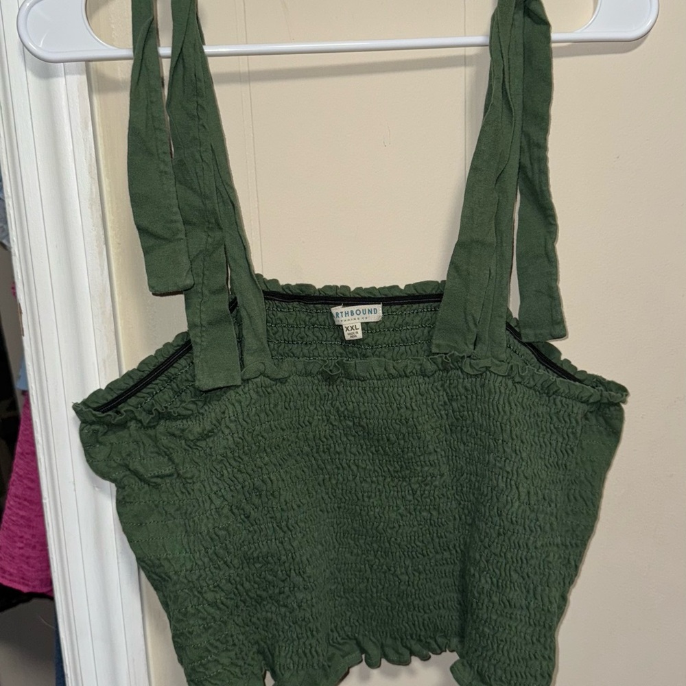 EARTHBOUND Olive Smocked Tank Top